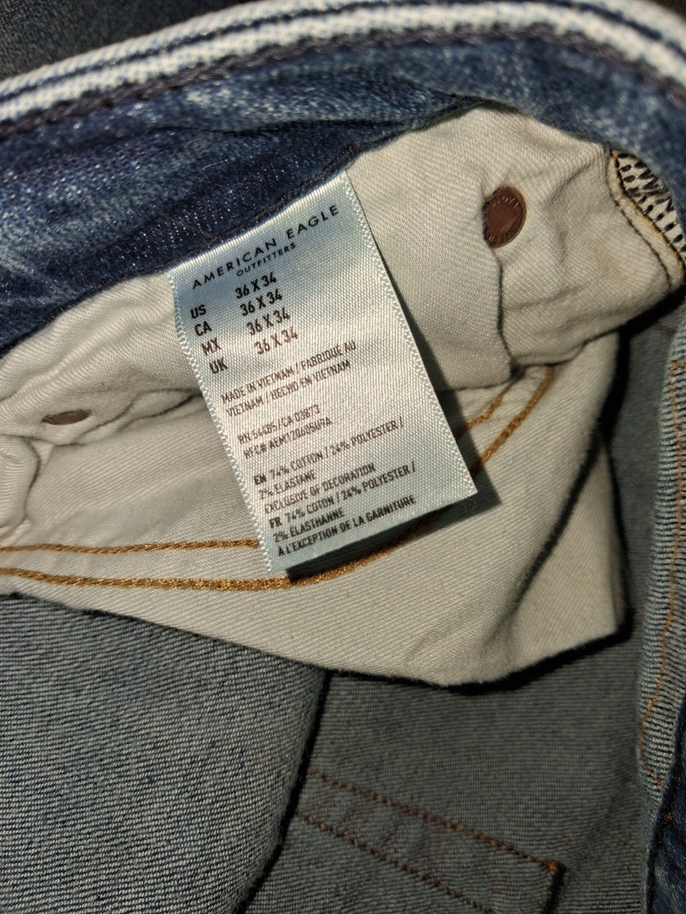 American Eagle Next Level Air Flex Men's Blue Straight Jeans Size 36/34 - Picture 4 of 5